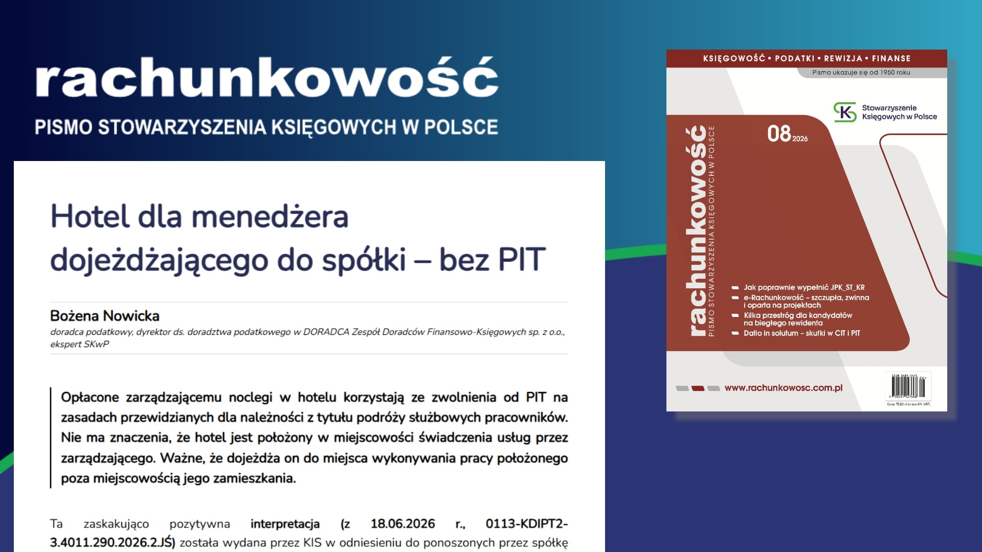Hotel dla menedżera dojeżdżającego do spółki – bez PIT