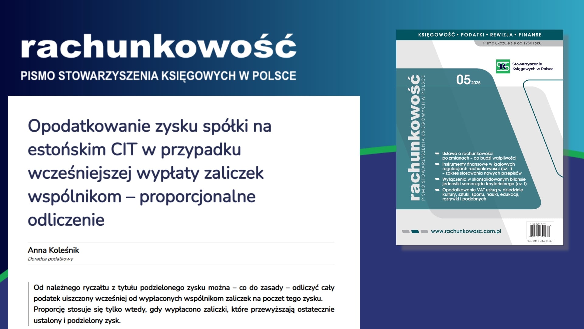 Opodatkowanie zysku spółki na estońskim CIT w przypadku wcześniejszej wypłaty zaliczek wspólnikom – proporcjonalne odliczenie