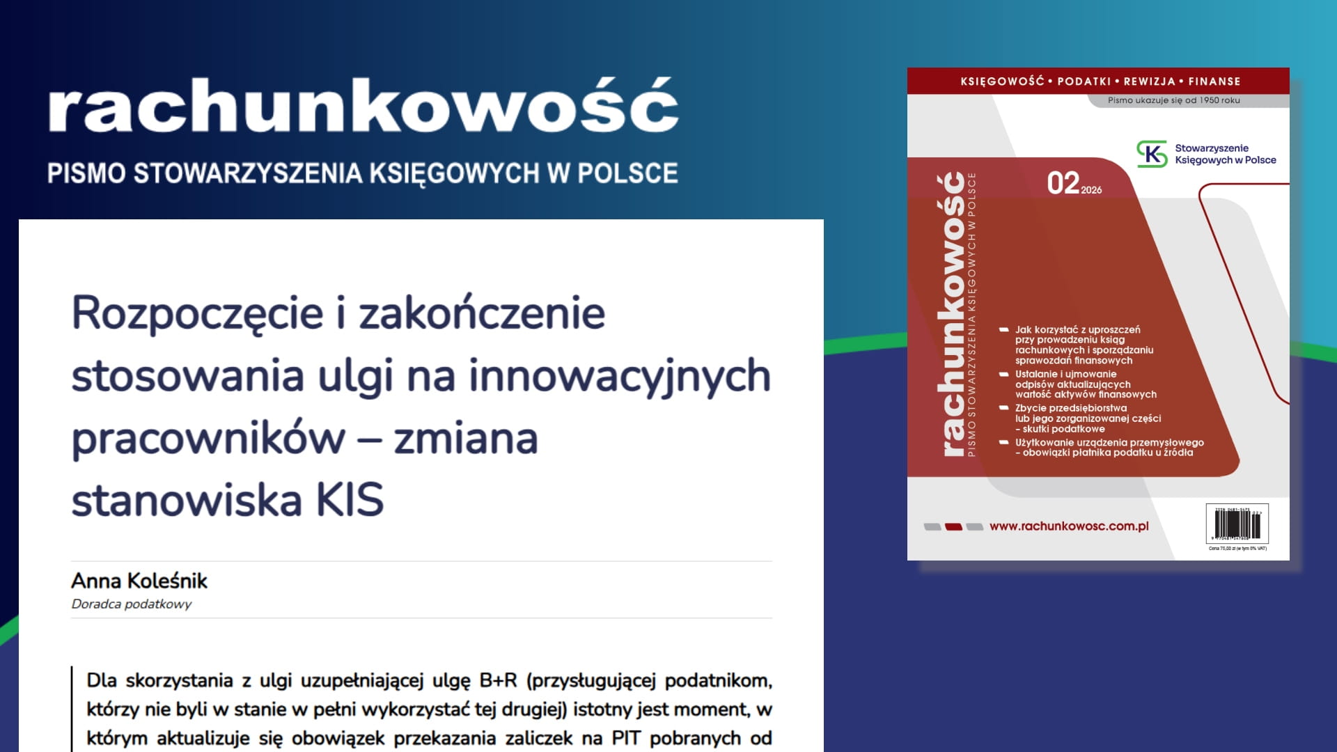 Rozpoczęcie i zakończenie stosowania ulgi na innowacyjnych pracowników – zmiana stanowiska KIS