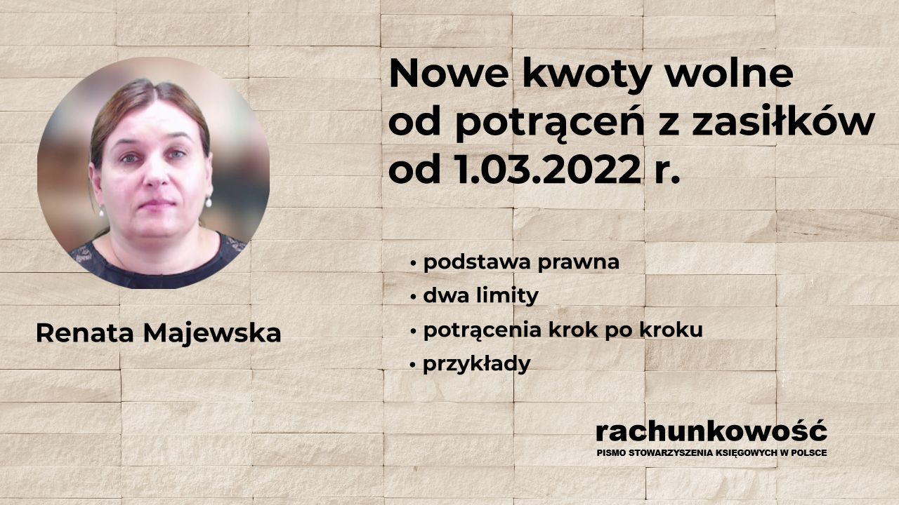 Renata Majewska - Nowe kwoty wolne od potrąceń z zasiłków od 1.03.2022 r.